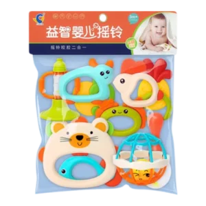 6 pcs Premium Children's Teether Early Education Training Set With Jhunjhuni