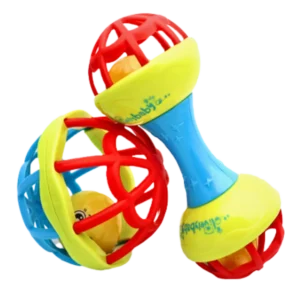 Soft Glue Dumbbell and Ball, Baby Hand Teether Set with Jhunjhuni - 2 pcs