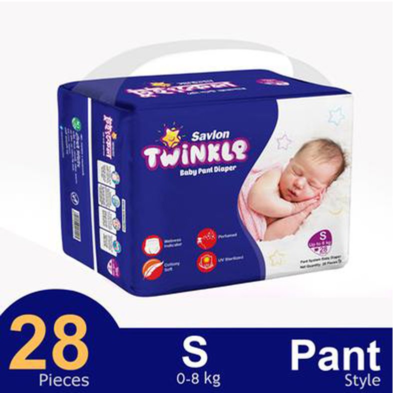 Savlon Twinkle Pant System Baby Diaper (S Size) (8 kg) (28pcs)