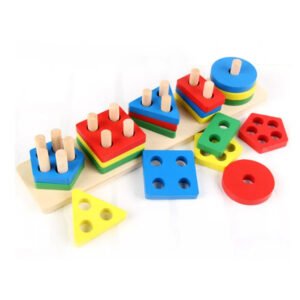Children's Early Education Educational Wooden Building Block Toys Geometric Set Column Shape Cognitive Matching